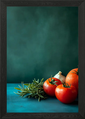 Gerahmtes Wandbild Poster Leinwanddruck Bild Tomaten, Knoblauch und Rosmarin