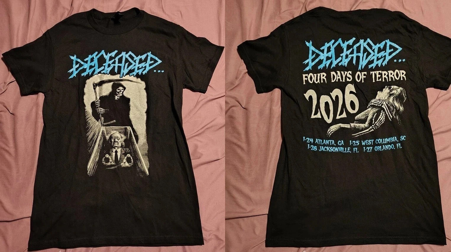 Deceased 2 Sides Winter 2026 Tour Black S to 5XL Concert Shirt