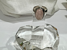 Sterling silver rose quartz solitaire oval ring. Vintage
