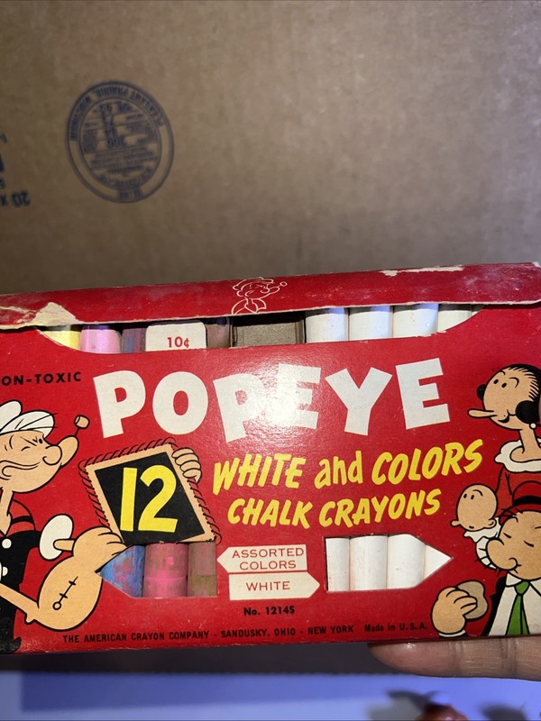 Vintage 1953 The American Crayon Company Popeye White And Colors Chalk Crayons