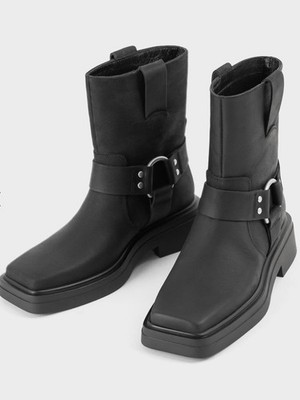 Vagabond Eyra Square Toe Biker Moto Leather Block Heel Boot Size US 7 / EU 37