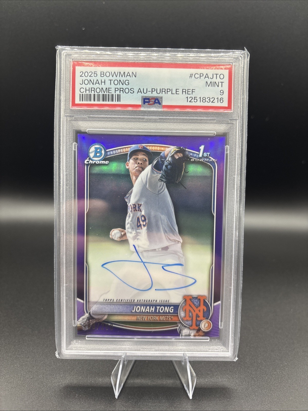 2025 Bowman Chrome Jonah Tong 1st Purple Refractor Auto /250 RC PSA 9