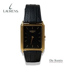 Orologio Donna Laurens Vintage Oro Pelle Nera Rettangolare Nuovo NOS Elegante