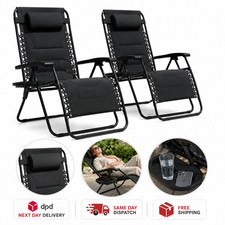Zero Gravity Padded  Recliner Chairs Set of 2 XXL Foldable Garden Patio Loungers