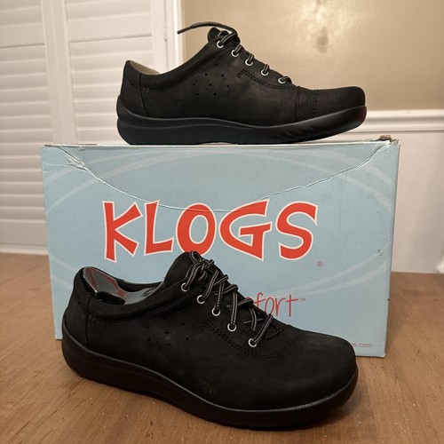 Klogs Shoes Womens Size 6.5 Black Pisa Comfort Walking Lace Up Casual Work Low