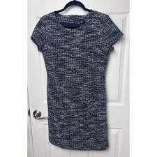 Banana Republic Navy & White Textured Boucle Tweed Dress Sheath Size 6