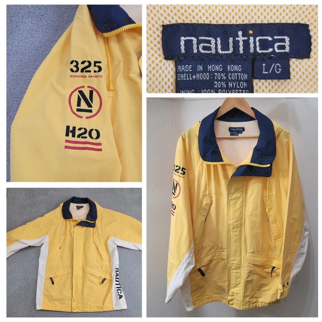 Vintage Nautica Hooded Jacket Men's Large Yellow Summer Sports 90s Hip Hop