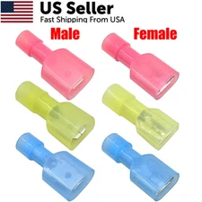 200/100PCS Female Male Spade Crimp Terminals Quick Disconnec Wire Connectors US