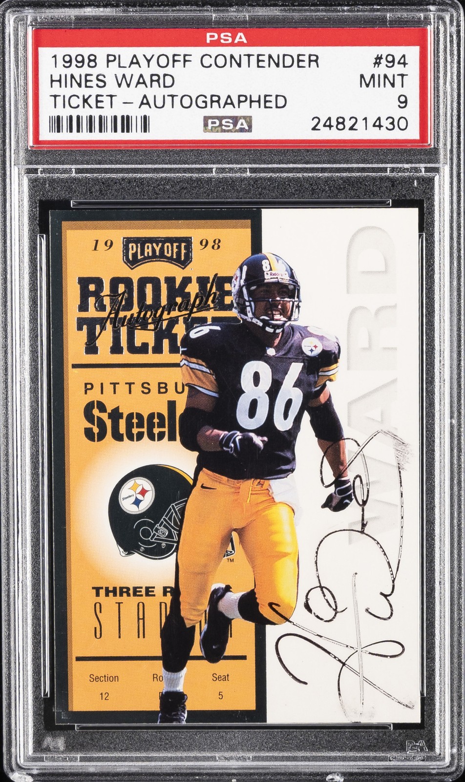 HINES WARD Autographed Signed 1998 PLAYOFF CONTENDERS TKT #94 PSA 9 