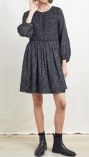 LUXE Women's Charcoal Black Voluminous Gathered Waist Balloon Sleeve Dress sz M