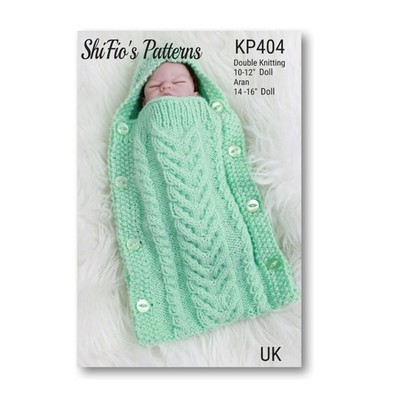 Strickanleitung für Puppen gestrickter Schlafsack Muster, 10''-12'' &14''-16'' KP404