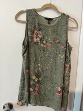 Women 3 Piece Floral Skirt Set Green Print Top Outfit SZ M