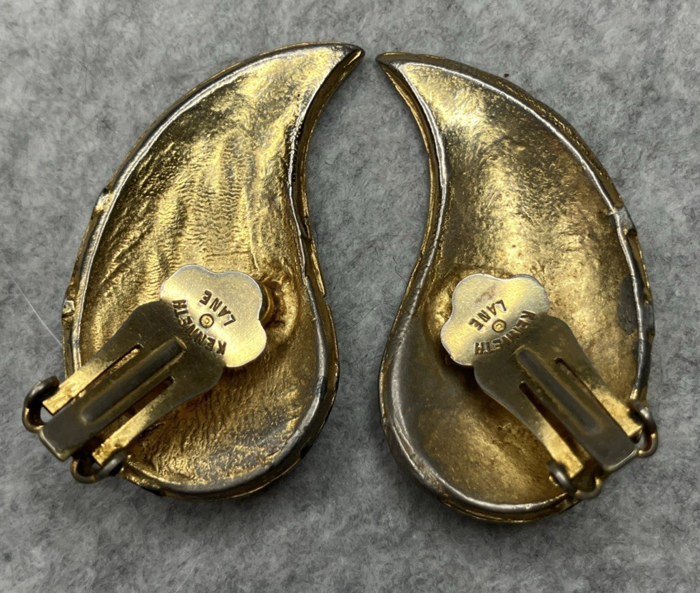 VTG 1970s Kenneth Jay Lane Goldtone Paisley Earri… - image 2