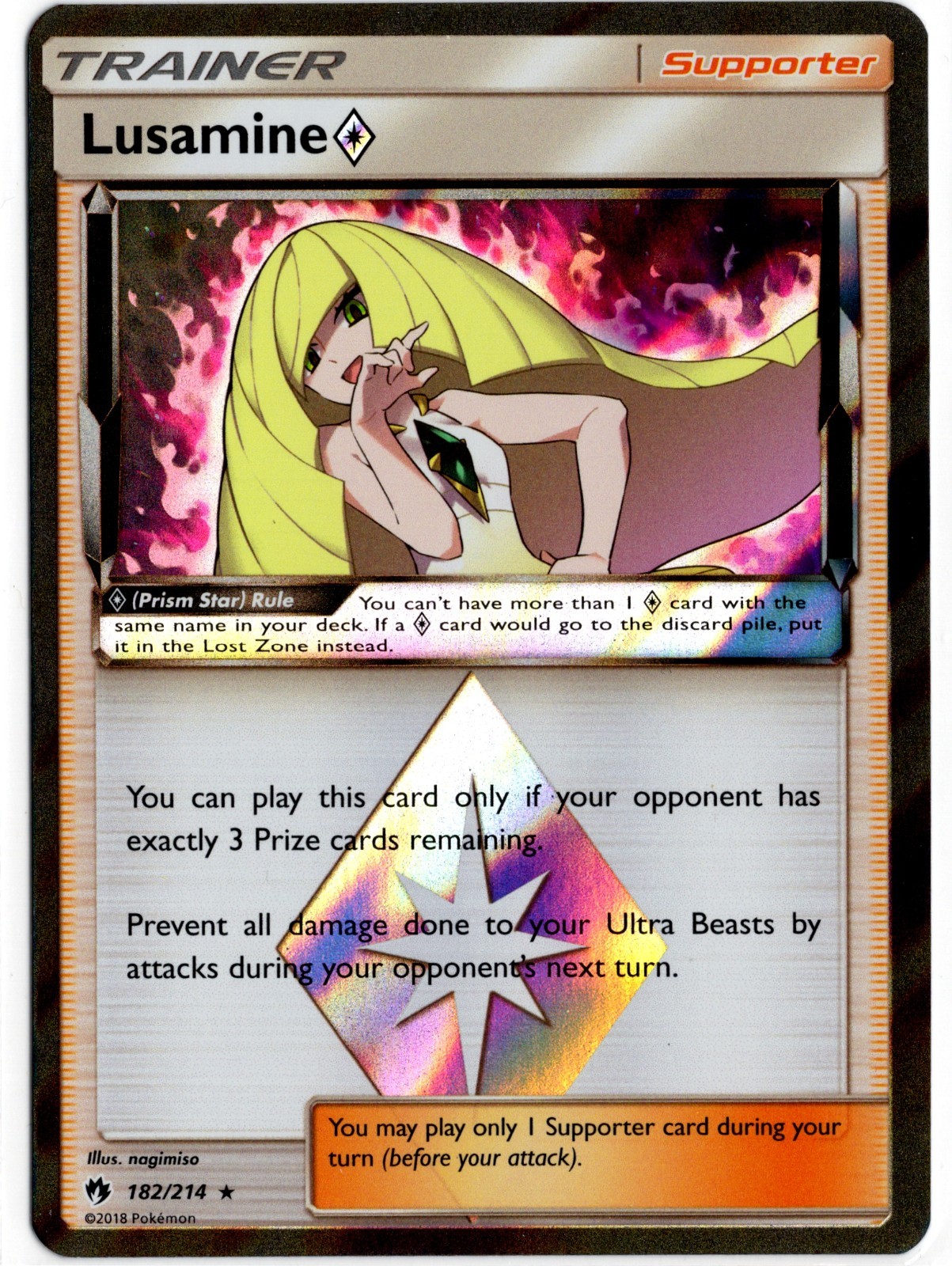 Pokemon - Lost Thunder Lusamine Prism Star 182/214 NM