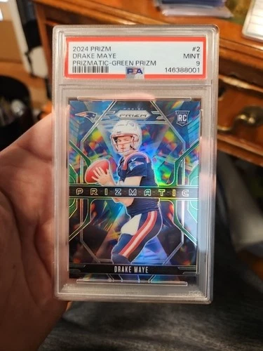 2024 Panini Prizm - Prizmatic Drake Maye #2 Green Prizm (RC) PSA MINT 9