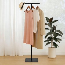 Heavy Duty Clothes Rail for Bedroom, Coat Stand T-Shaped Freestanding Coat Rack