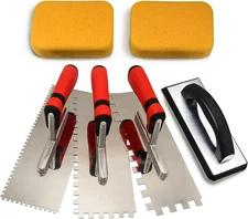 Tile Tools Stainless Steel Square Notch Trowel Set plus Rubber Grout Float and G