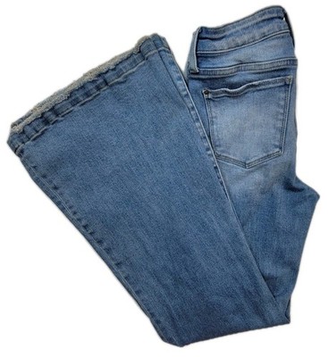 Petra Flare Jeans Women s 3/25 Blue Distressed High Rise Wide Leg Raw Hem