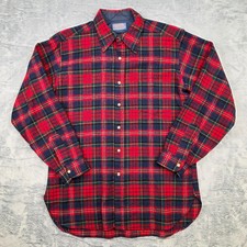 vtg PENDLETON Button WOOL Over Shirt MEN LARGE L Red Green TARTAN Plaid USA MADE