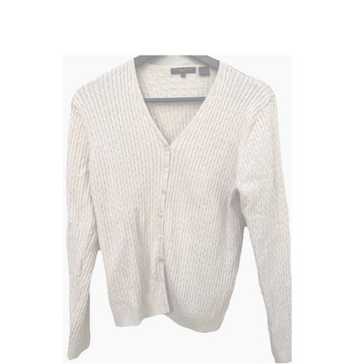 Jeanne Pierre Petite Cream Cable Knit V-Neck Button Front Cardigan Sweater PL