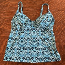 Lands End Tankini Swim Top Size 8 Blue Print Underwire Adjustable Straps 438093
