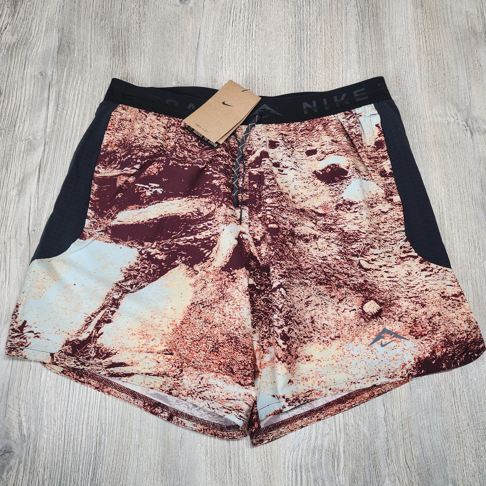 Nike Trail 6" Lined Running Shorts All Over Print Brown Mens Sz M New HV2162-133