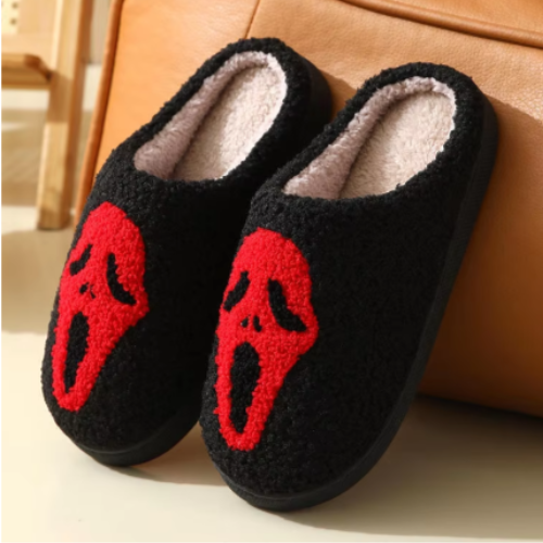 Halloween Slippers Spooky Slides Cozy Plush Horror Skeleton Ghost Bats - Picture 13 of 19