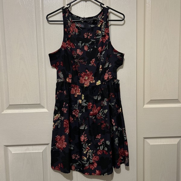 Billabong Black Floral Mini Side Panel Boho Gypsy Sun Dress ~ Size 10