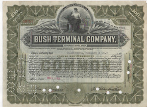 Old 1931 Bush Terminal Railroad Ships Co. Stock Certificate 100 shares