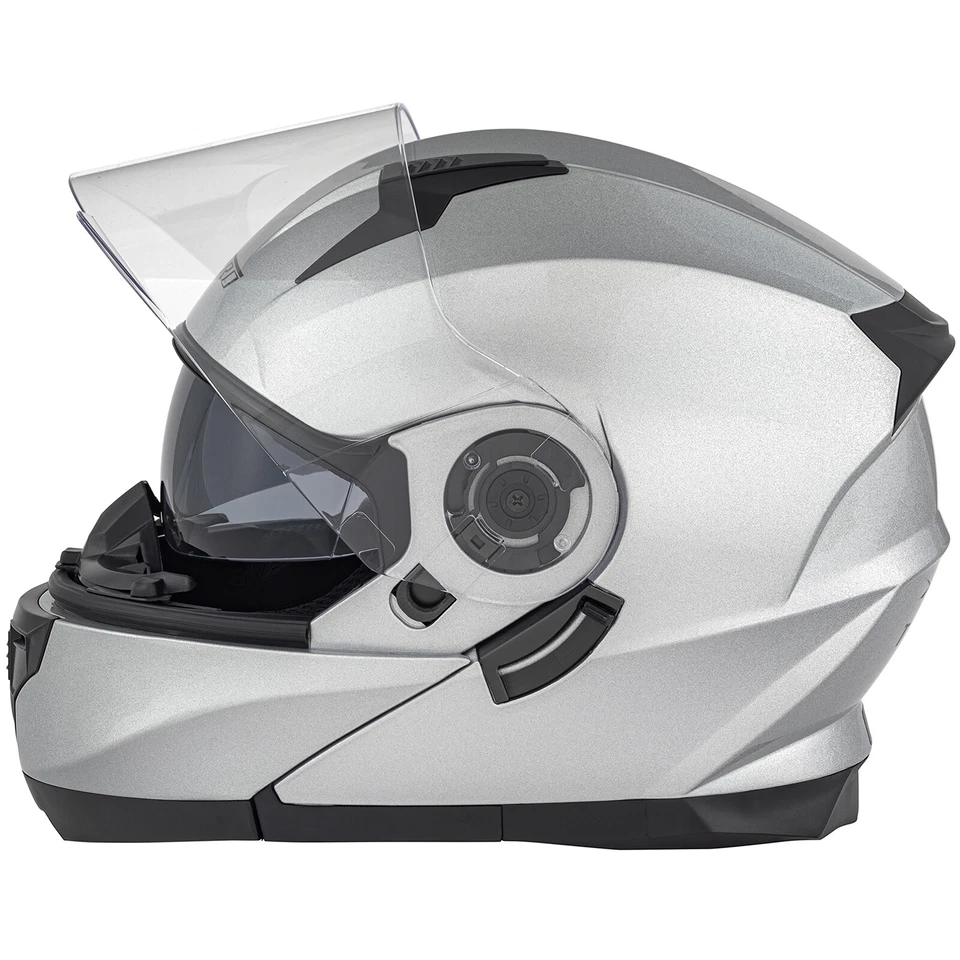 Casco Modular Homologado Moto Touring Sport Pantalla Parasol Plata - Imagen 3 de 4