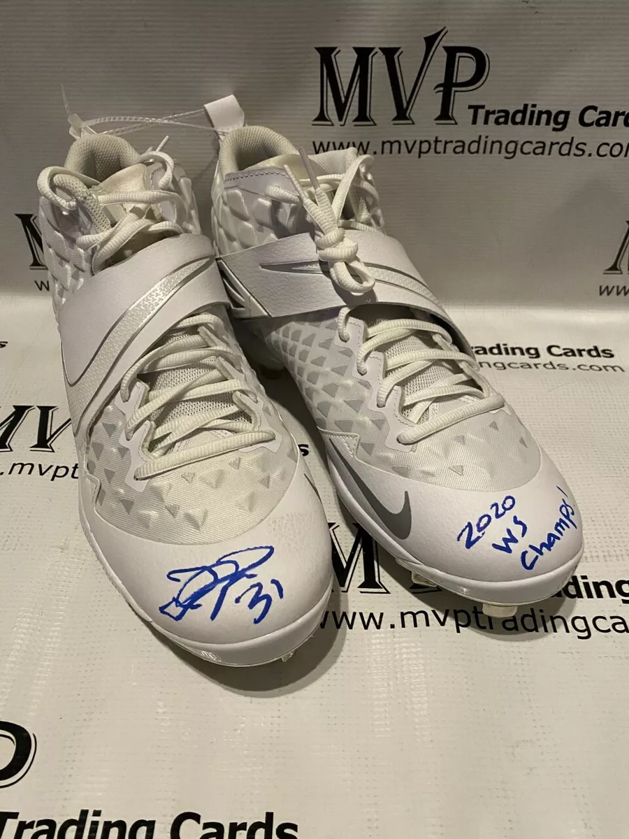 Beckett Authentic Joc Pederson Auto White MLB Baseball Cleats w 2020 WS Champs