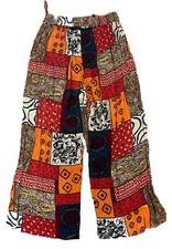 Wide Leg Crop Pants Patchwork Boho Lounge Comfort Pants SZ Large Lagenlook