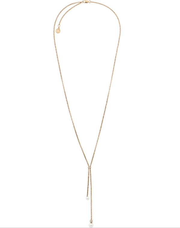 Collar Michael Kors Perla Blanca Oro Amarillo Cristales Pavimentado MKJ6311710 + CAJA MK Foto 2 de 4