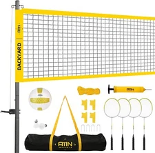 A11N Outdoor Volleyball and Badminton Combo Set - Includes Adjustable Height Ant