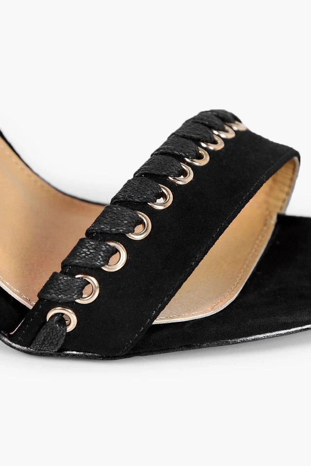 Boohoo Neve Detalle Punto de Látigo Tobillo Envoltura Negro Vegano Gamuza Tacón Talla 6 EE. UU.; $53 Foto 4 de 4