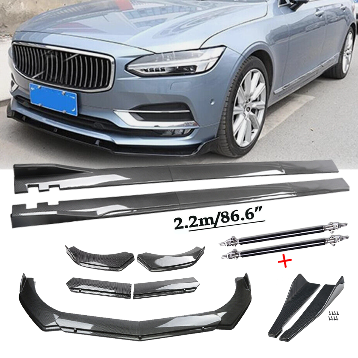 Volvo S40 S70 S80 S90 Carbon Fiber Front Bumper Lip Chin Spoiler Body Kit