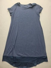 Halston Women Dress XL Blue T-Shirt Short Sleeve Knee Length Cotton Blend