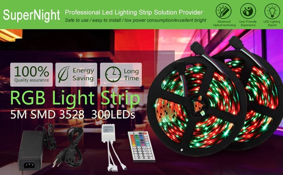 16.4ft LED Strip 3528 SMD RGB Rope Tape Fairy Light 12V for Party TV Bar Bedroom - Image 4 of 4