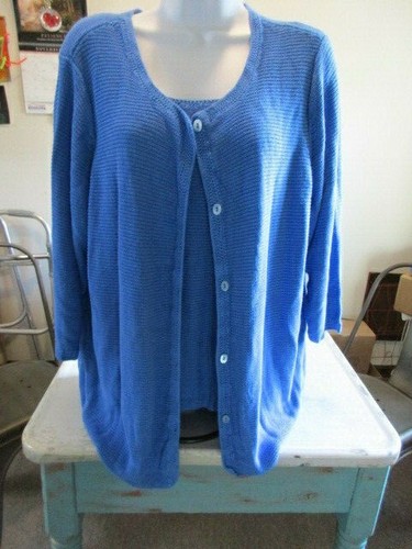 Sigrid Olsen 2x Plus Blue Cardi/cami Sweater Set B