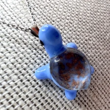 Murano Glass Handcrafted Lovely Turtle Pendant & 925 Sterling Silver Necklace