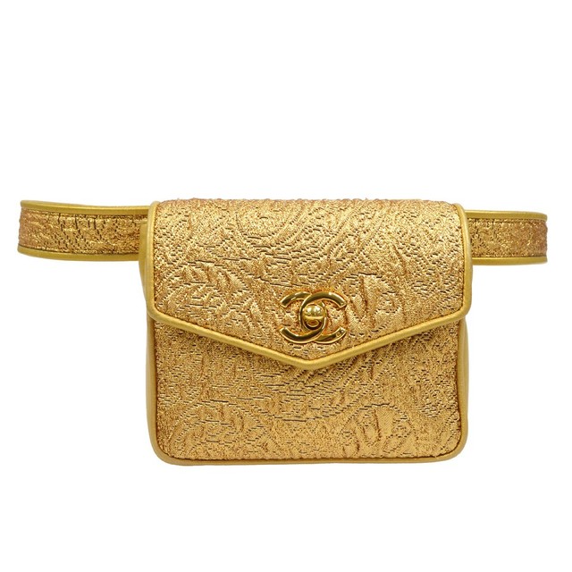 CHANEL Nishijin-ori CC Logos Belt Bum Bag Purse Gold Lambskin 2361947 AK38336h CHANEL Nishijin-ori CC Logos Belt Bum Bag Purse Gold Lambskin 2361947 AK38336h