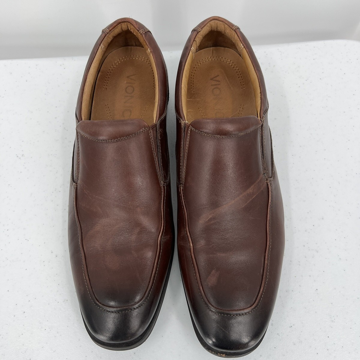 Vionic Mens Sullivan Dress Loafers Brown Leather Plain Toe 