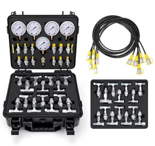 Hydraulic Pressure Test Kit 5 Gauges 13 Couplings 14 Tee Connectors 5 Test Hoses
