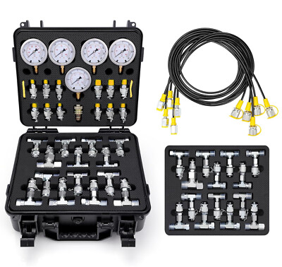 #ad #ad Hydraulic Pressure Test Kit 5 Gauges 13 Couplings 14 Tee Connectors 5 Test Hoses $149.96