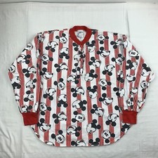 Vintage Mickey Mouse Sleep Shirt Adult Medium Striped Pullover Button Up Disney