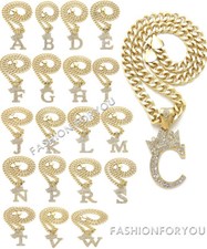 Hip Hop Stone Crown Initial Letter Pendant 9mm 18" Cuban Chain Necklace RC3754