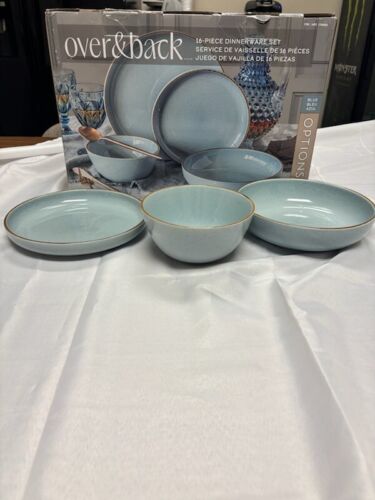 Over & Back 11pc dinnerware set open box Blue