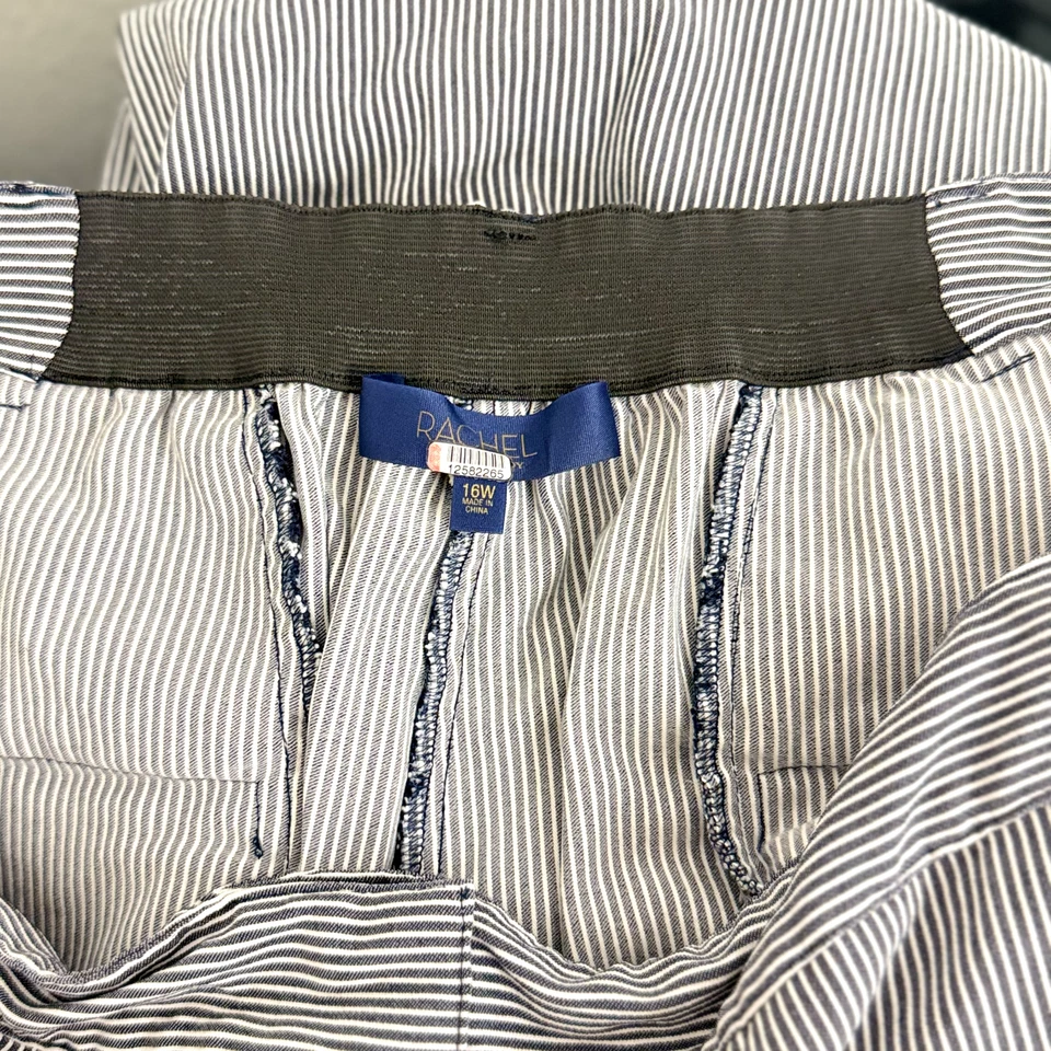 Pantalones de vestir cortos a rayas RACHEL ROY Elin 16W azul marino blanco tejido a medida usados en excelente estado B64 Foto 3 de 4