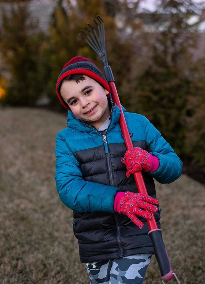 G & F 1823-3 JustForKids Soft Jersey Kids Garden Gloves, 3 Pairs Green/Red/Blue - Image 4 of 4