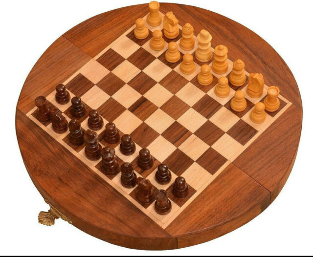 Chess Set Travel Series Folding Magnetic Round Shape In Sheesham wood
